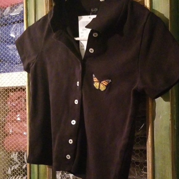 NEW john galt black Caroline Button Top butterfly - Picture 3 of 3